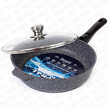 Сковорода-гриль 28 см с 7-слойным антипригарным ЭКО покрытием, серия БАЙКАЛ с крышкой, съемная ручка